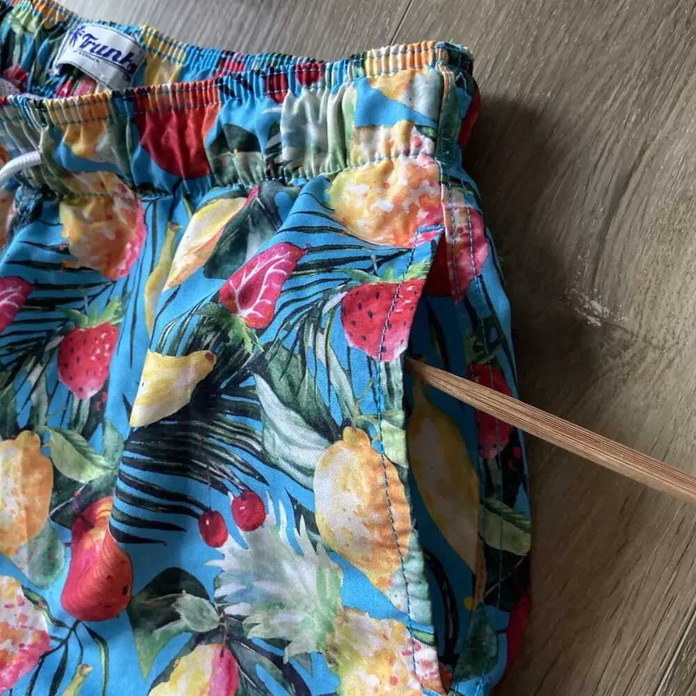 Trunks Blue Fruit Graphic Meshed Lined Swim Trunks